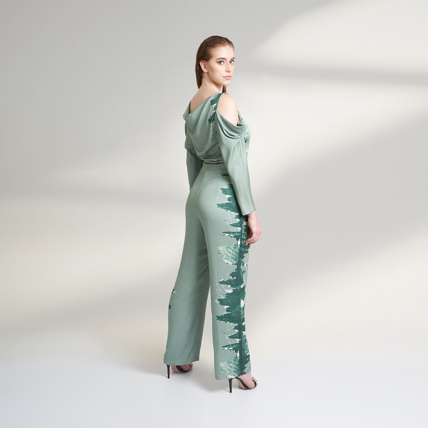 SAGE GREEN COWLED ORGANIC JUMPSUIT