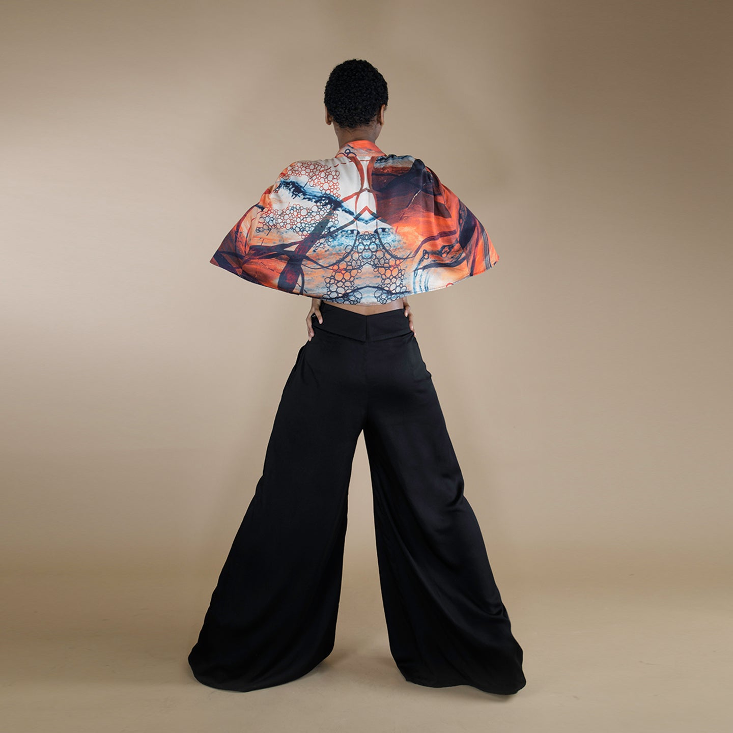 a high waist black flared women pants made from organic lotus stem silk fabric