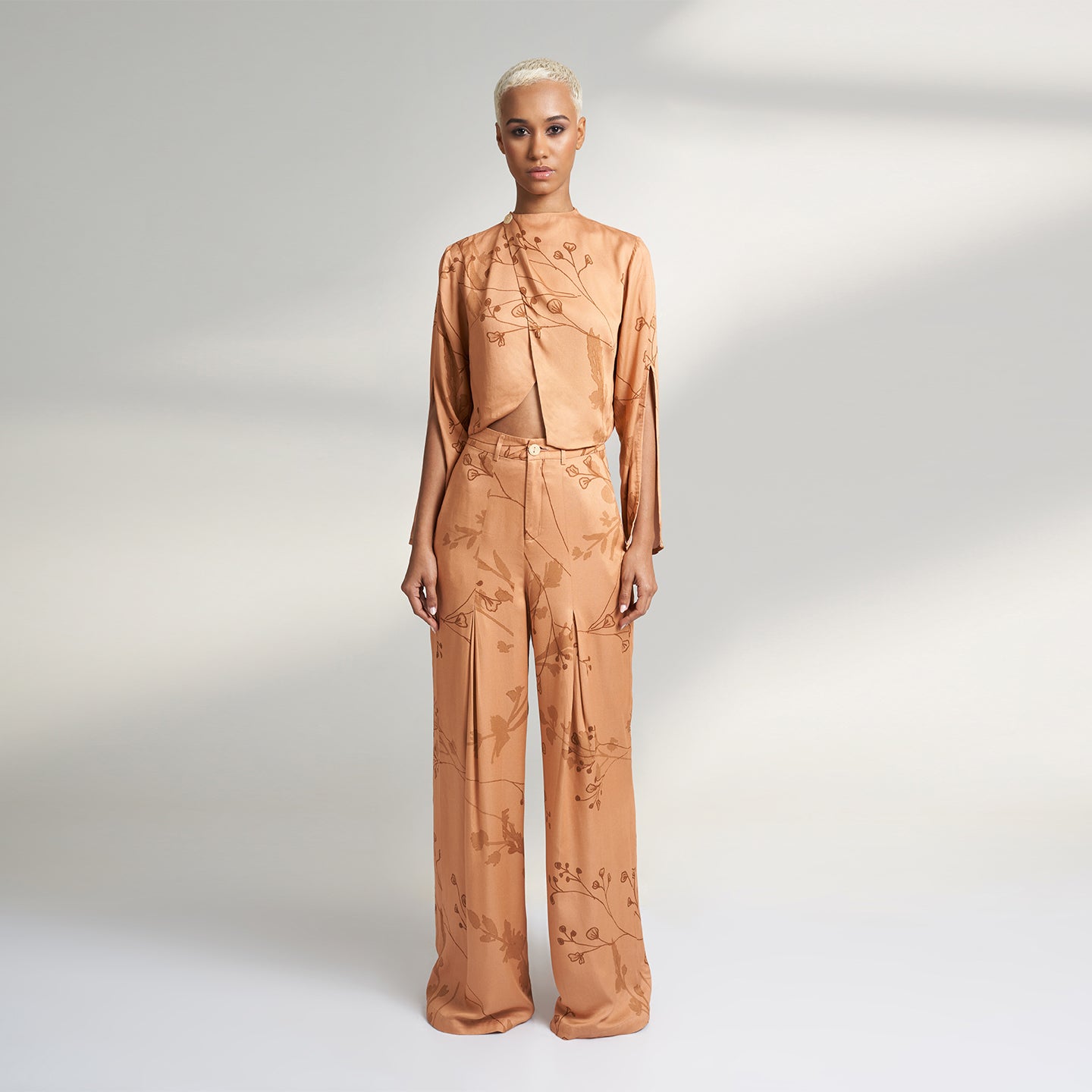 ORGANIC PRINTED PEACH VEGAN SILK PANT