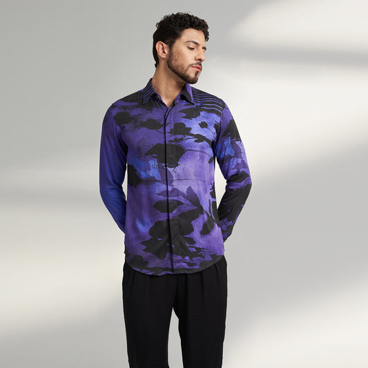 ORGANIC PRINTED BLACK AND PURPLE SHIRT